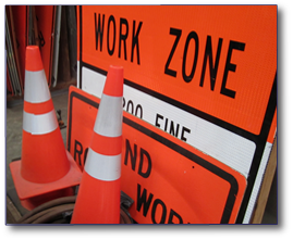 work zone sign & cones